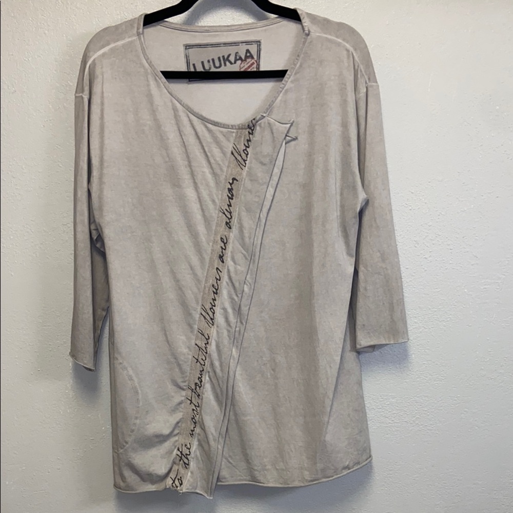 Luukaa  Light Gray Beige Lagenlook Long Sleeve Blouse: 3521